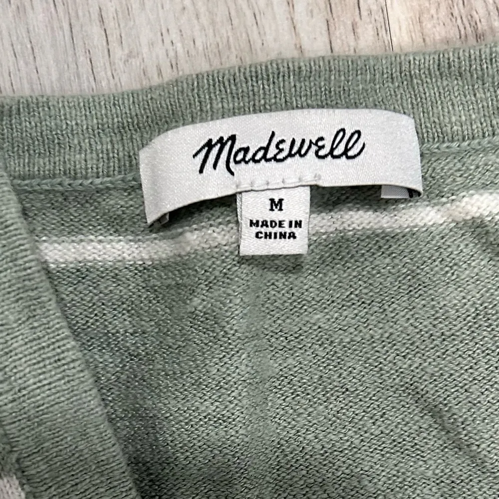 Madewell Stripe Marlton Side-Button Sage Green Oversized Cardigan Sweater Size M - Image 4