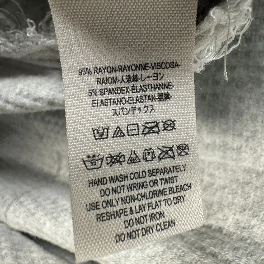 Free People Drippy Thermal Waffle Knit Raw Hem Long Sleeve Light Grey Top Medium - Image 4