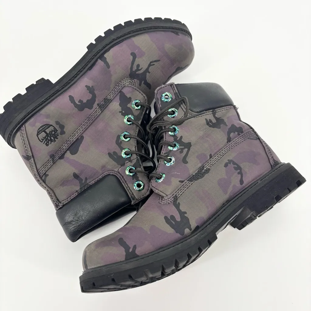 Timberland Iridescent Waterproof Boot Black Camo Matte Leather Metallic Size 6.5 - Image 7