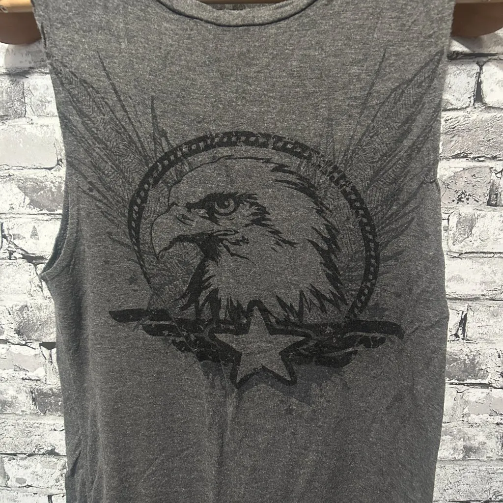 EUC Vox Populi Grey Bald Eagle Sleeveless Graphic Shirt Size Small Gray - Image 3
