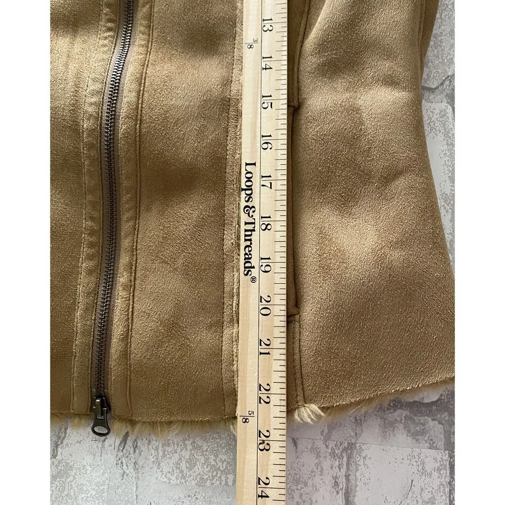 VTG Y2K Calvin Klein Faux Suede Zip Tan Fitted Jacket Edgy Casual M (run small) - Image 6