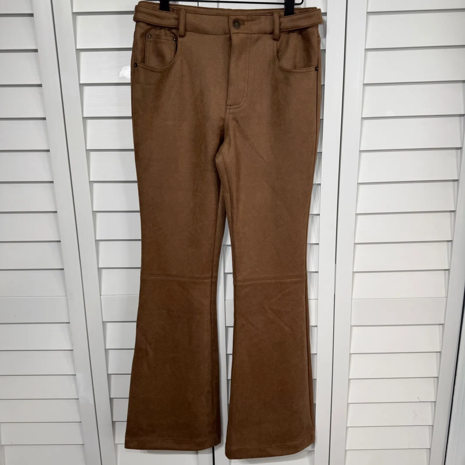 Forever 21 Y2K Faux Suede Flare Pants Camel Brown Small NWT 28x30 - Image 2