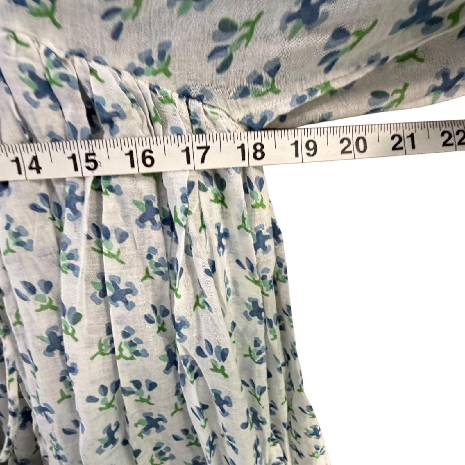 Daughters of India Kyra Mini Dress Size S Puff Sleeve Cotton Azure Floral Print Blue - Image 7