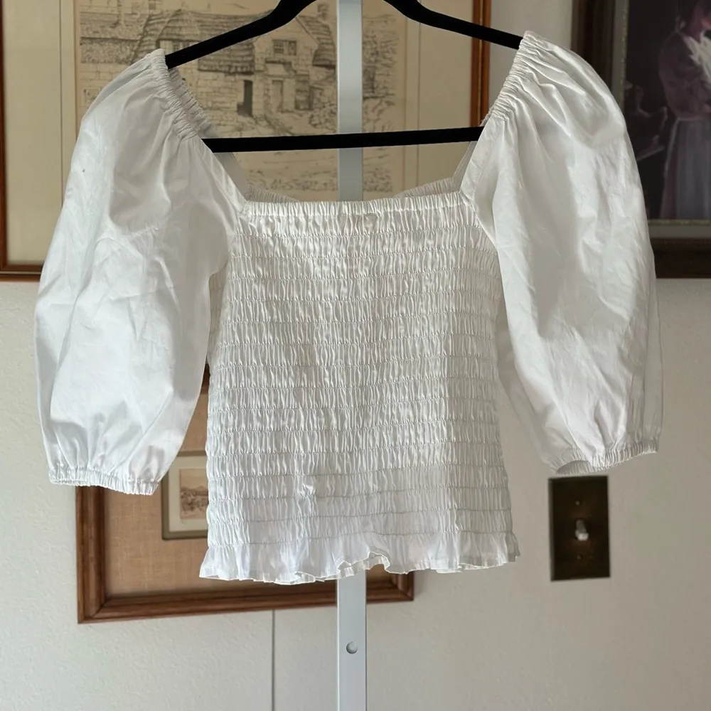 Open Edit White Ruched Puff Sleeve Blouse - Image 3