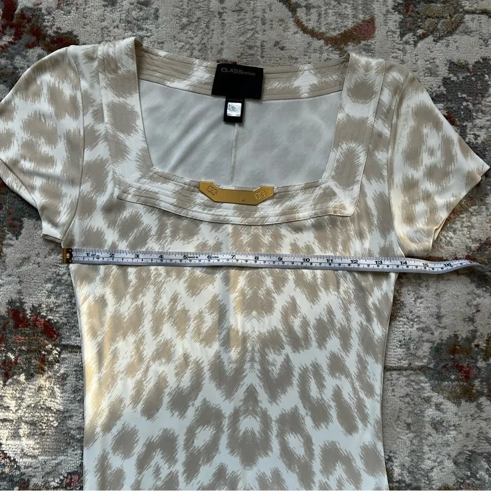 Class Roberto Cavalli Beige Cream Animal Print Dress Size 8 Leopard Short Sleeve Tan - Image 13