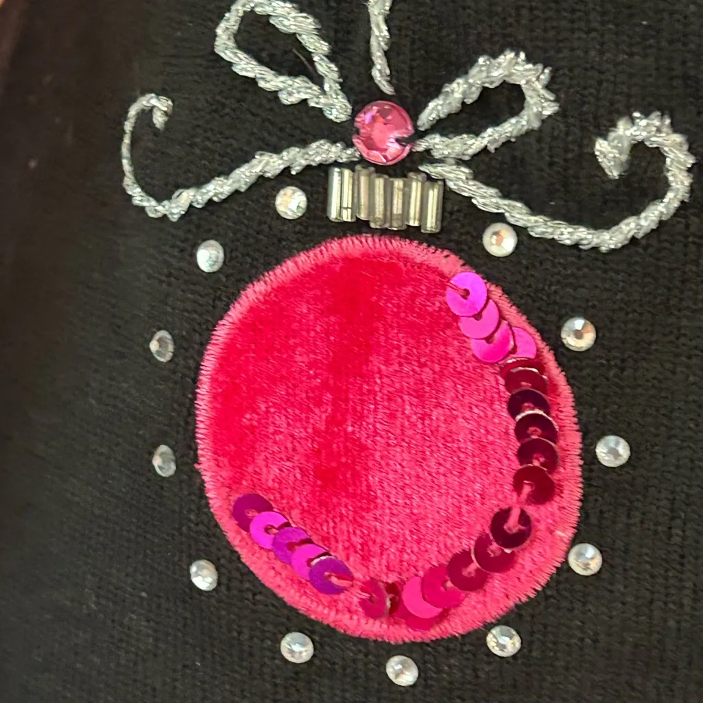 VTG Jack b.Quick beaded sequin gaudy maximalist christmas tree sweater bright M Black Size M - Image 10