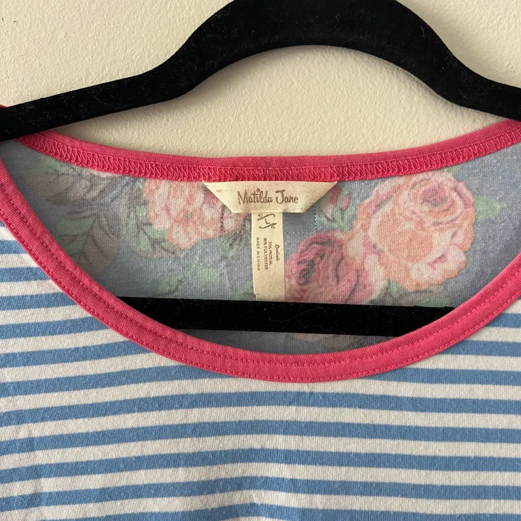 Matilda Jane Blue Striped Top with Pink Floral Accents - Image 3