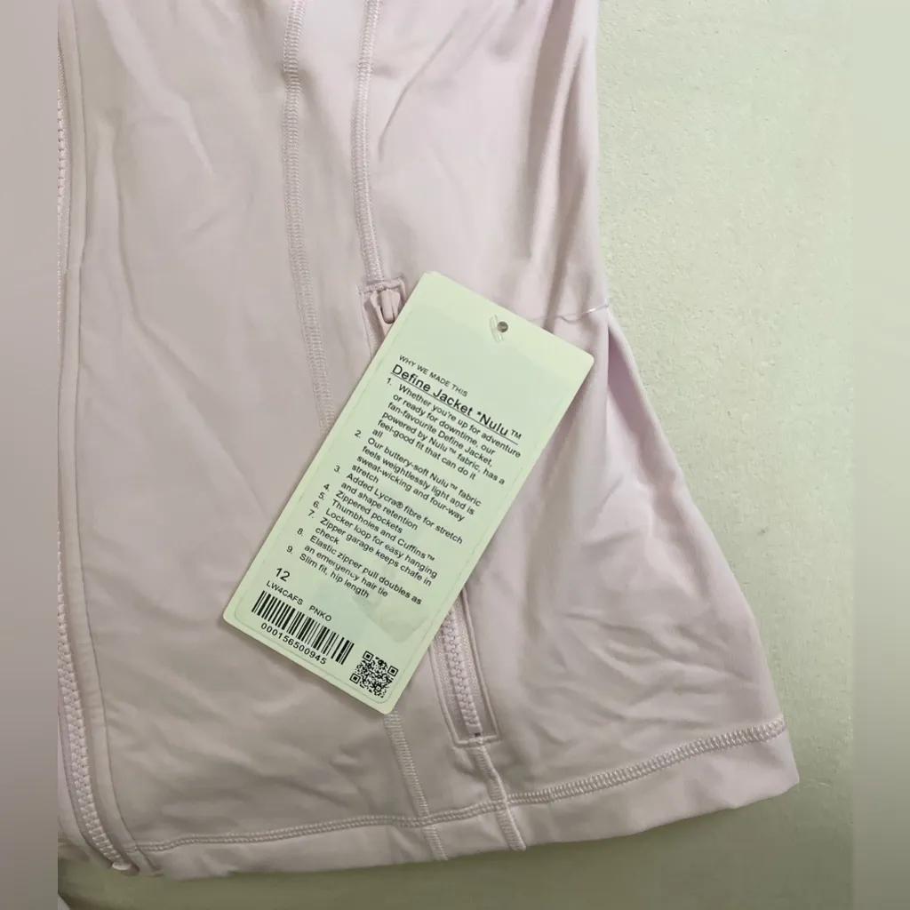 Lululemon NWT Define Nulu Full Zip Jacket Pink Organza Color Size 12 - Image 13