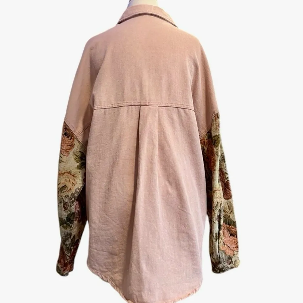 POL Blush Floral Contrast Jacquard Long Sleeve Button Down Shacket Size Small - Image 7