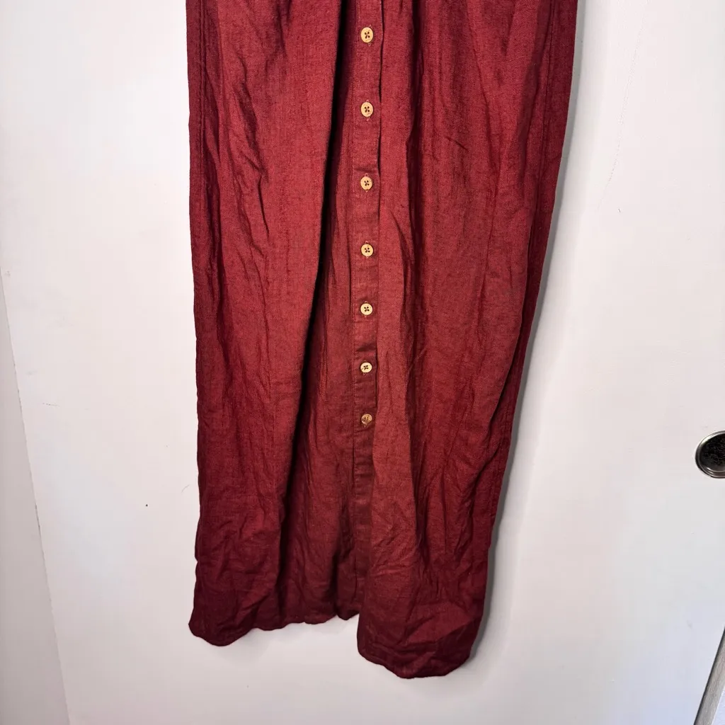 Free People NEW Vintage Summer Linen Blend Midi Button Dress Burnt Orange Brown - Image 8