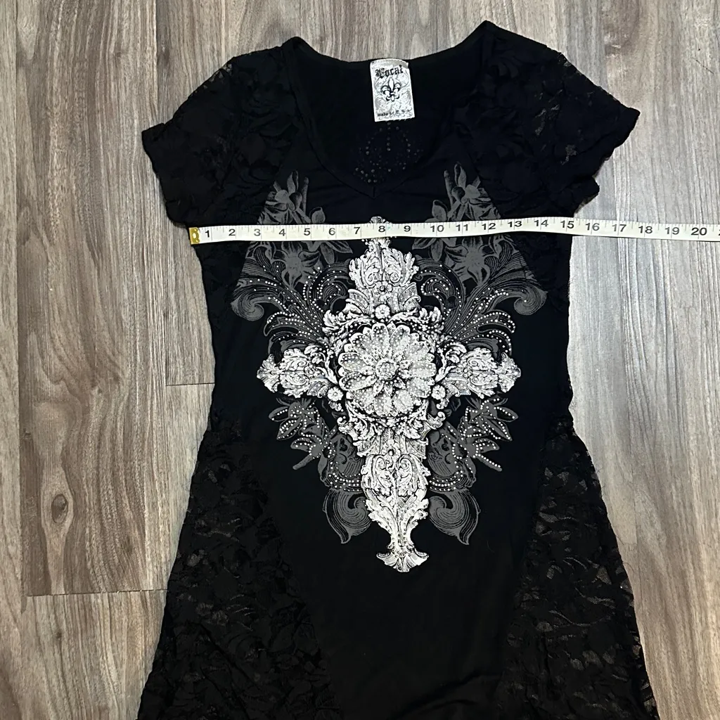 Vocal Black Top with White Lace Design - Image 9
