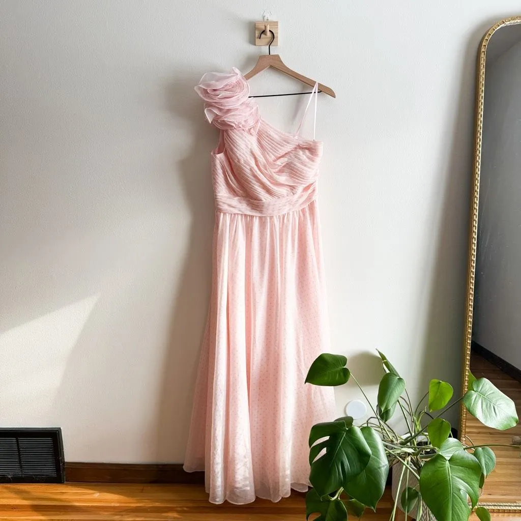 Mac Duggal Pink Polka Dot Ruffled One Shoulder Gown Size 10 - Image 5