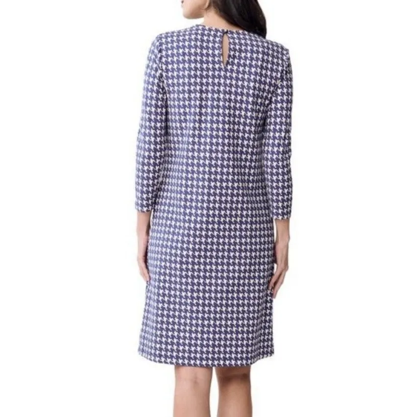 J.Mclaughlin Blue Houndstooth Georgiana Dress Catalina Cloth Size XS Pockets - Image 2