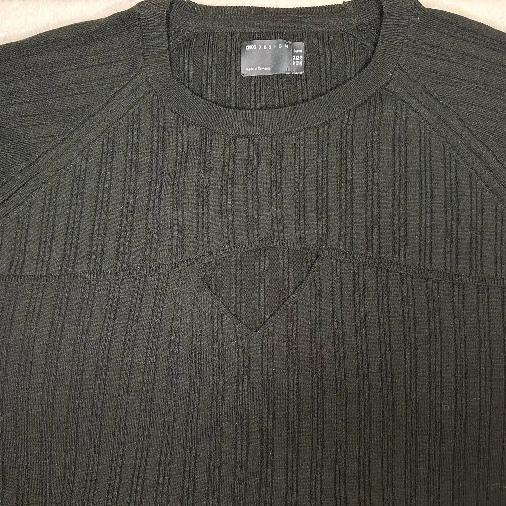 ASOS Curve Ribbed Knit Cut Out Long Sleeve Midi Sweater Dress in Black Size 20 - Image 6