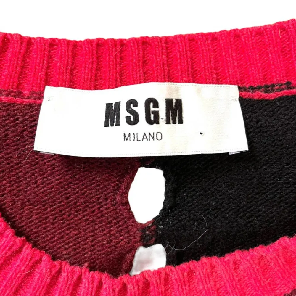MSGM Patchwork Perforated Wool Blend Crewneck Sweater Pink Size XL - Image 4