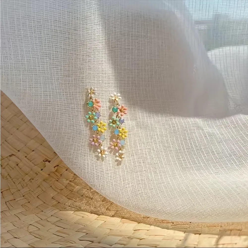 Candy Color Flower Tassel Drop Earrings Cute Floral Ear Jewelry Gift - Image 3