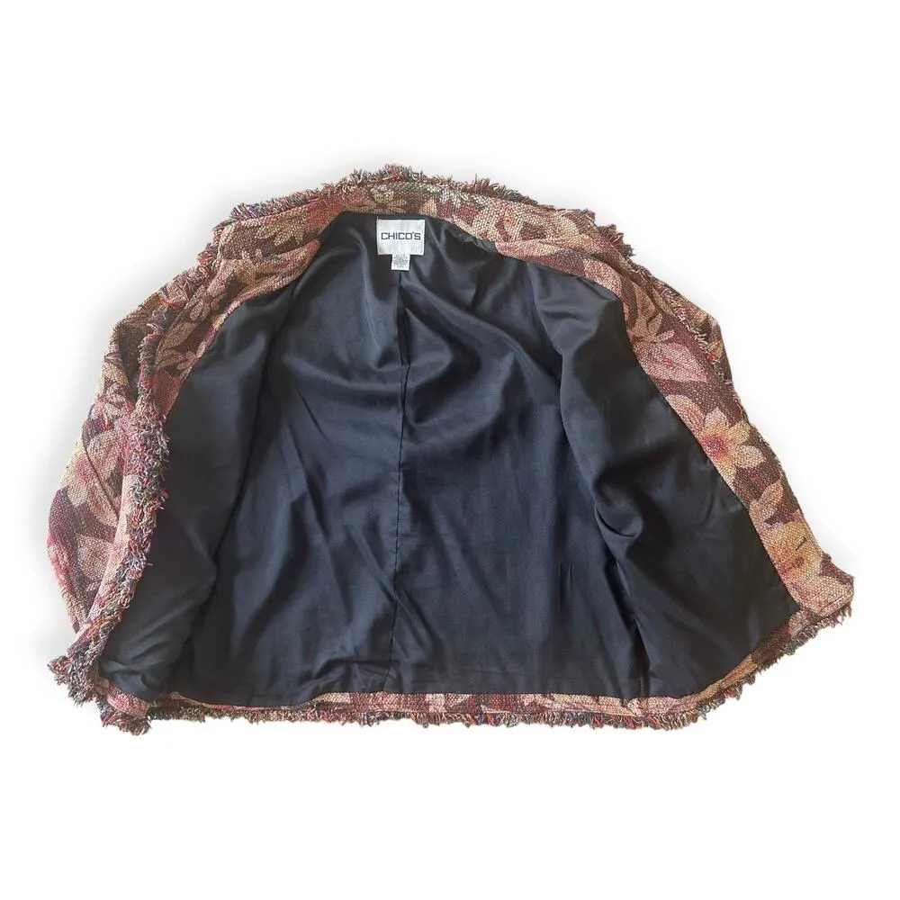 Vintage Y2K Chico's Silk Tapestry Jacket Floral Earth Tones Size 2 Boho Hippy - Image 6