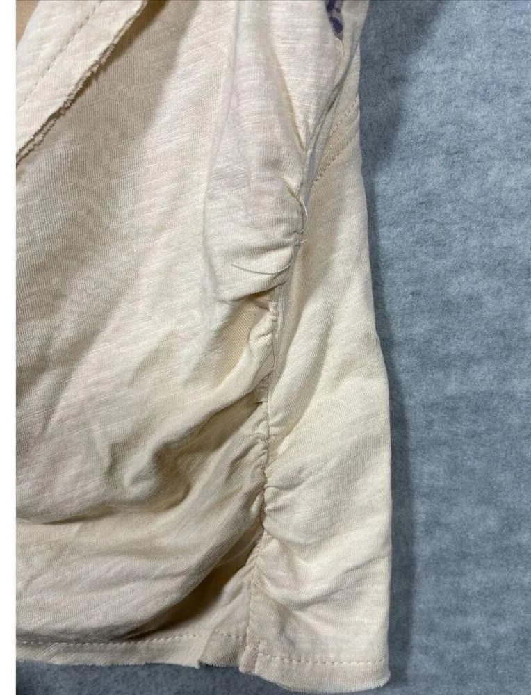 Free People Beige Tank Top Blue Beaded Crochet Look Cutout Back Women’s L - Image 4