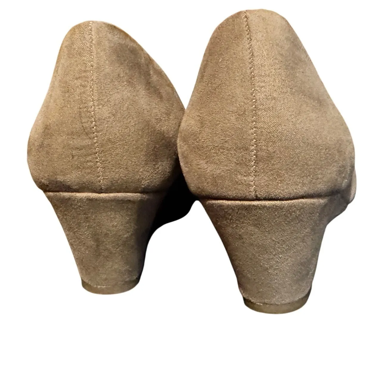 Anthropologie Seychelles Women's 9W Wide Taupe Suede Ruched Wedge Heel Shoes - Image 5