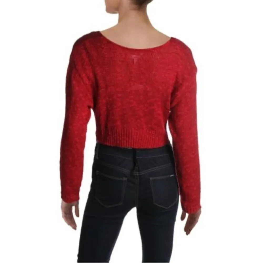 BCBG Twist Tie Sweater V-Neck Cropped in Red, Size XL New w/Tag - Image 2