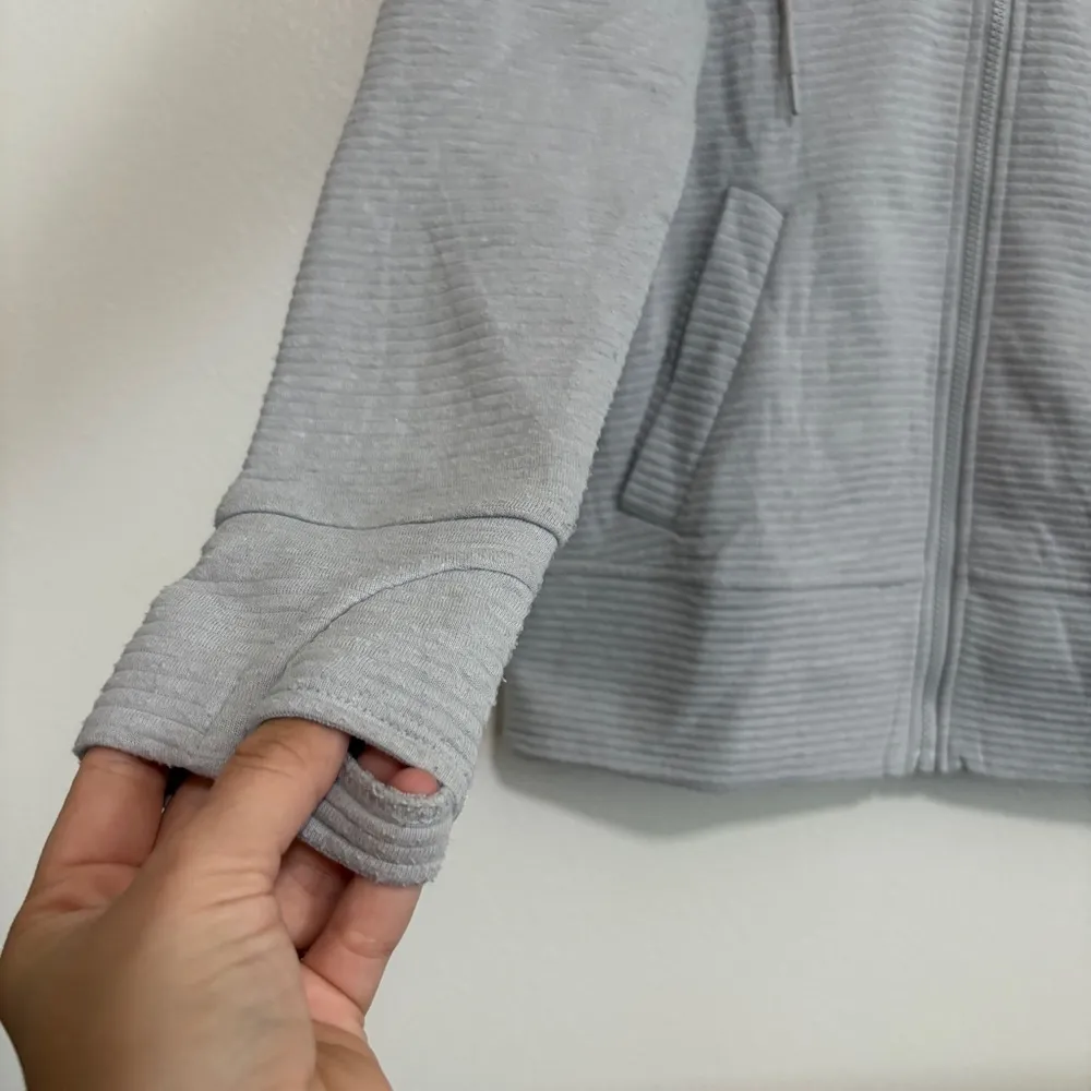 90 degrees Athletic Active Size Medium Gray Ribbed Zip Up Hooded Sweatshirt - Image 4