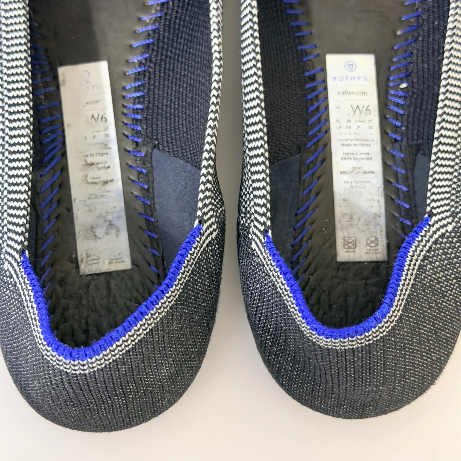 Rothy's The Flat Cloud Grey Birdseye Round Toe Ballet Black/White Women's 6 - Image 8