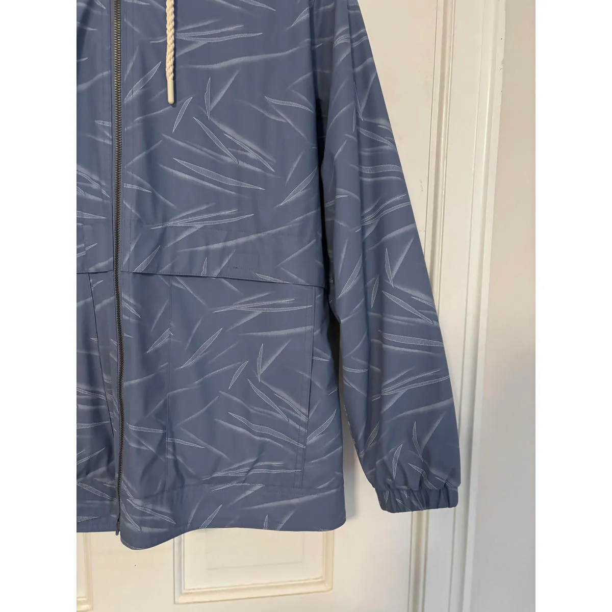 Weatherproof Vintage Blue Patterned Rain Jacket with Hood - Image 3
