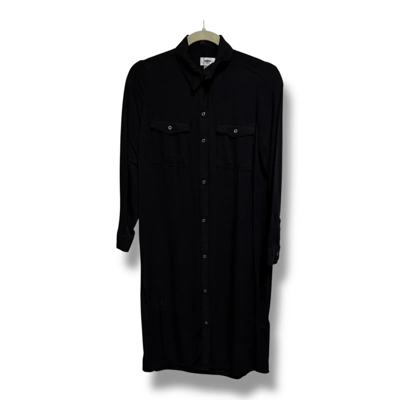 Old Navy Black Long Sleeve Button Down Shirtdress Size S Rayon Women's - Image 2