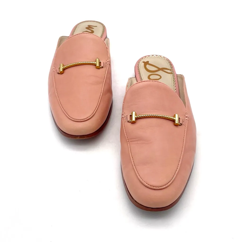 Sam Edelman Laurna Mules Size 7 Pink Leather Slip-On Loafers Gold Bit Horsebit - Image 2