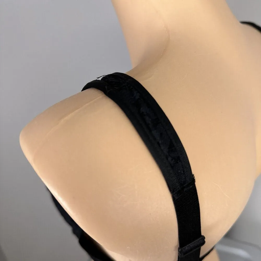Vintage Delicates Bra 36C Black Lace Unlined Underwire Stretch Satin Sexy Retro - Image 4