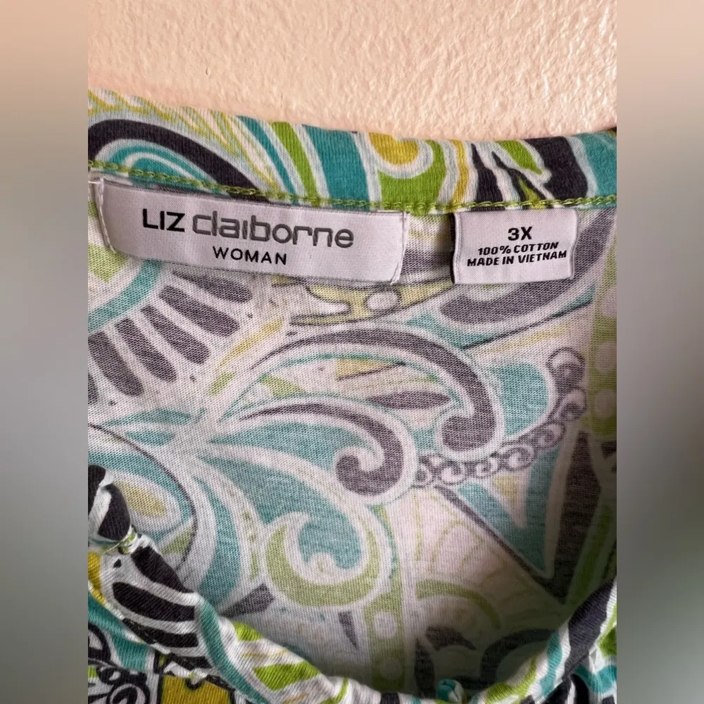 Liz Claiborne Womens Blouse 3X Sheer Multicolor Lightweight Pleated Front cotton - Image 9