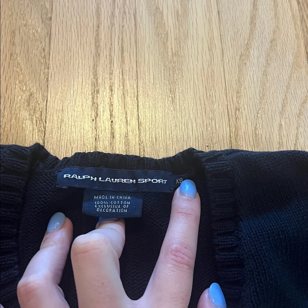 Vintage Ralph Lauren Sport Cableknit Black Logo Embroidered V - Image 2