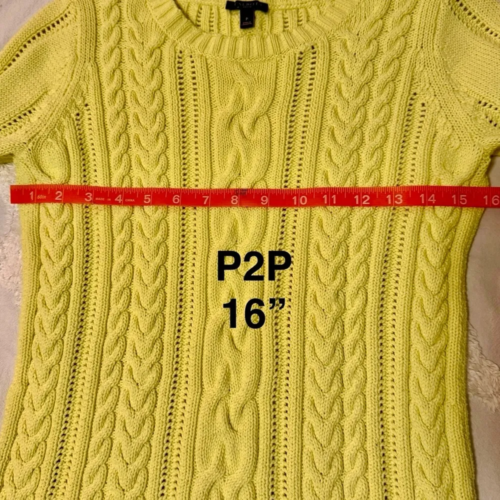 Talbots Small Petite Green Cable Knit Sweater Long Sleeve Round Neck Sz P Cotton - Image 6