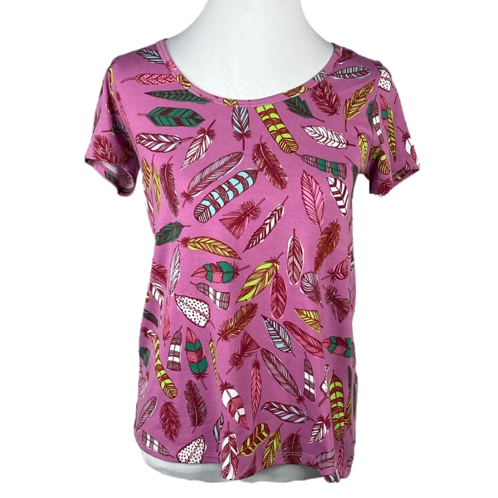Lularoe Irma Feather Print Scoop Neck Hi-Lo Hem Short Sleeve TShirt Size XXSmall - Image 6