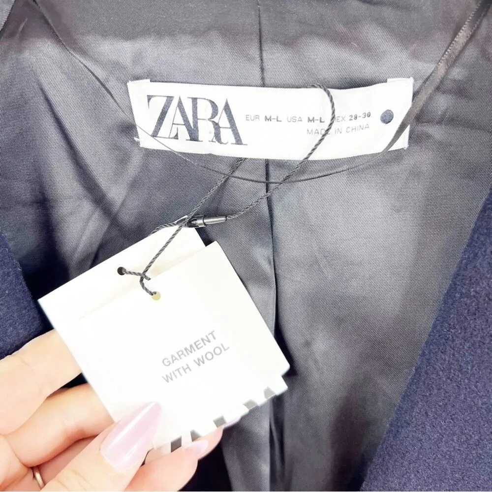 ZARA NWT  Wool Blend Longline Jacket M/L Blue - Image 6
