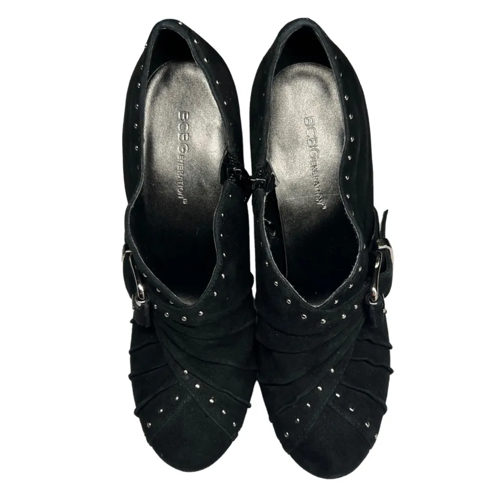 BCBGeneration black suede leather studded stiletto booties black party going out - Image 4