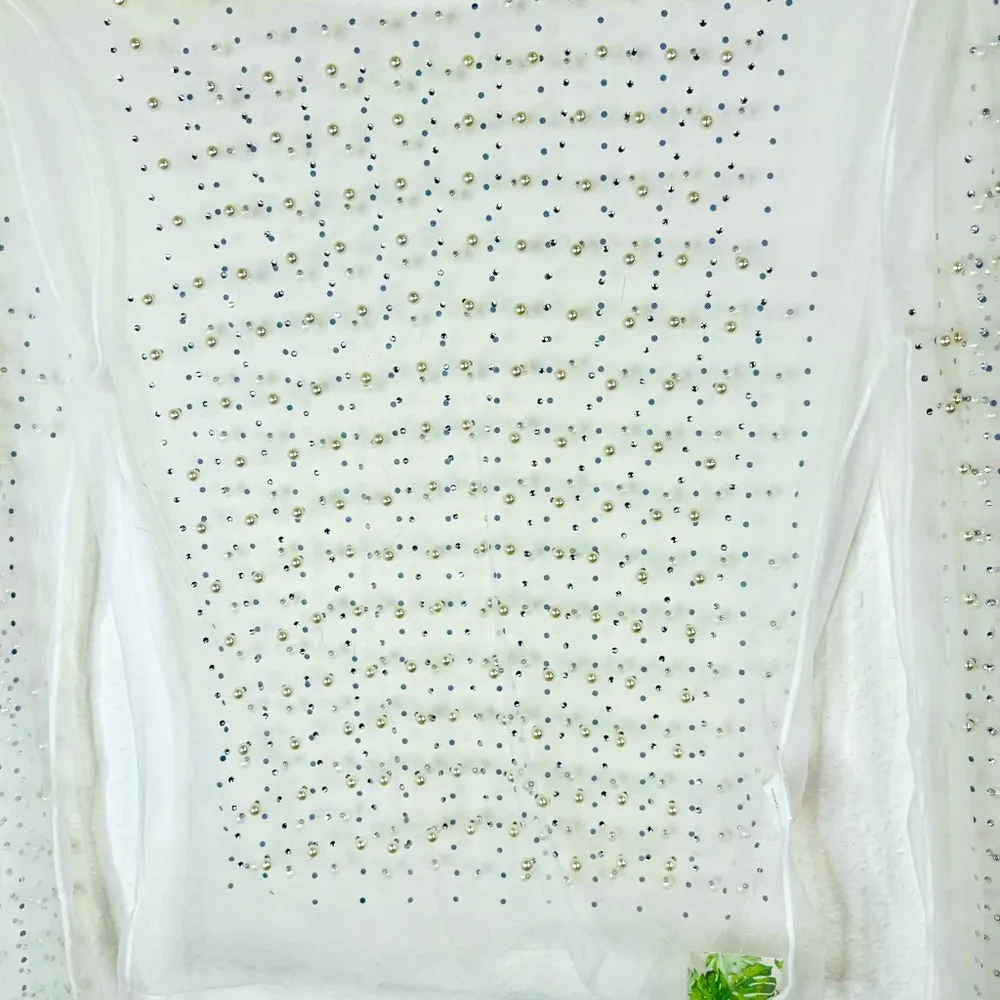 Sheer Mesh Rhinestone Crop Top Medium Party Clubwear Glam Look White - Image 8