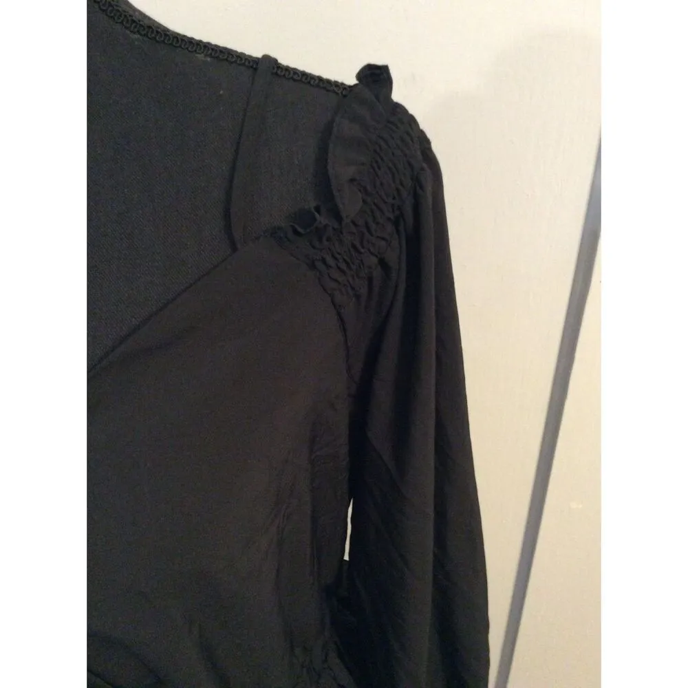 Plus size 2XL SOFT black off shoulders romantic smock neckline shirt top - Image 2