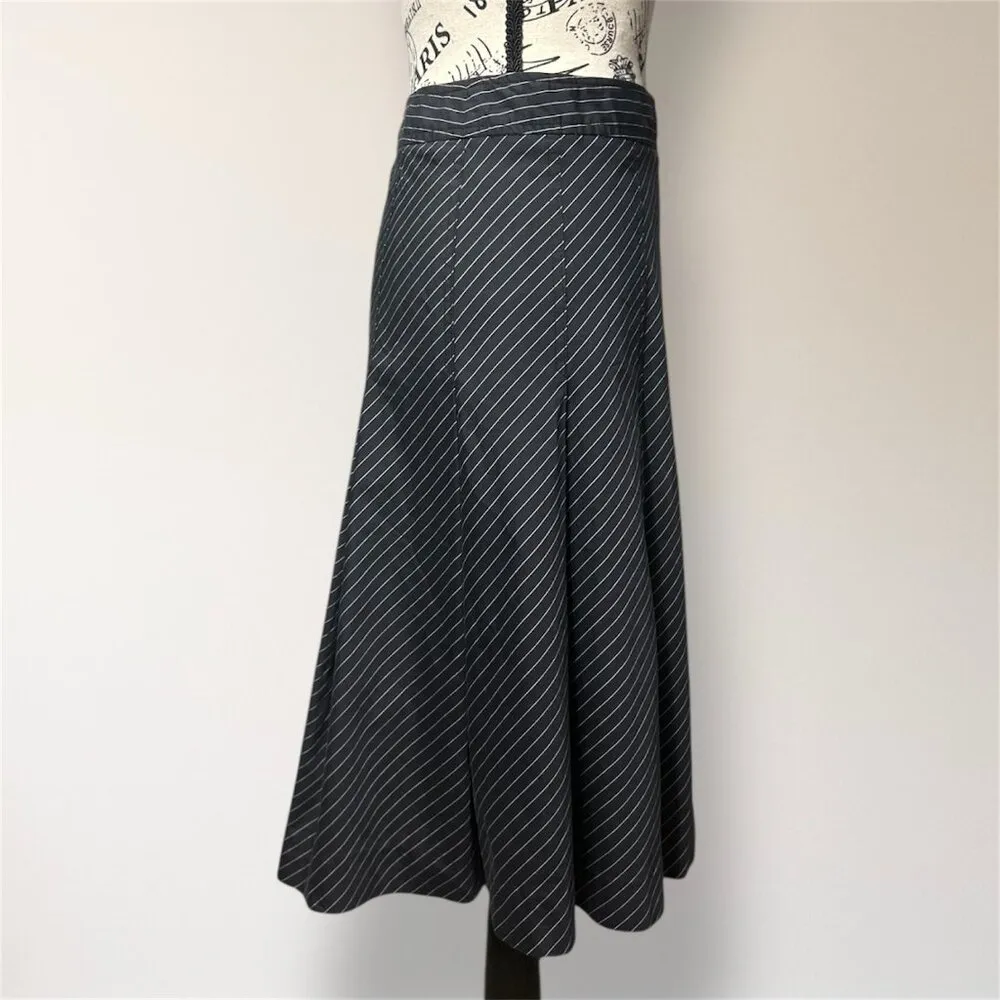 Theory Women's 4 Black Tan Pinstripe Pleated A-Line Skirt Office Career Academia - Image 4