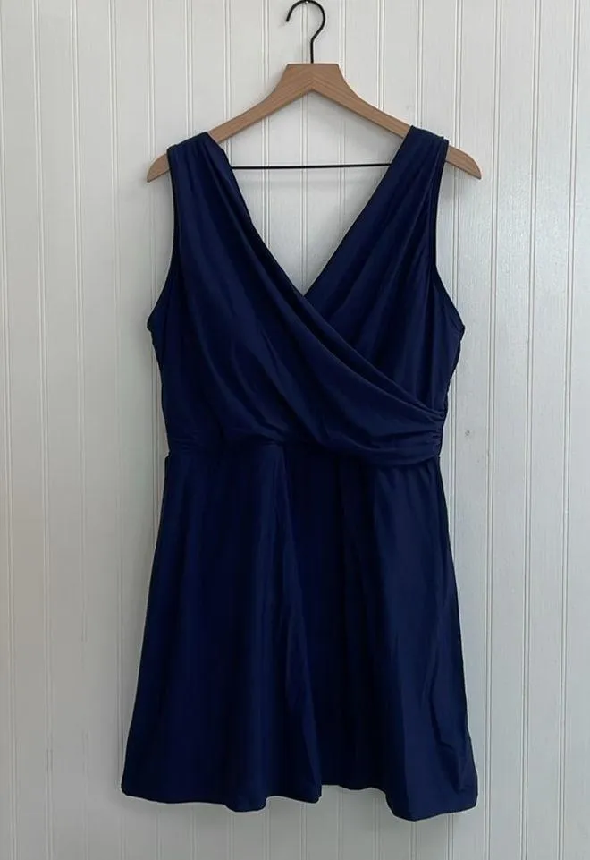 LANDS END Tummy Control Surplice Wrap Swim Dress One Piece Swimsuit Navy Size 18 Blue - Image 6