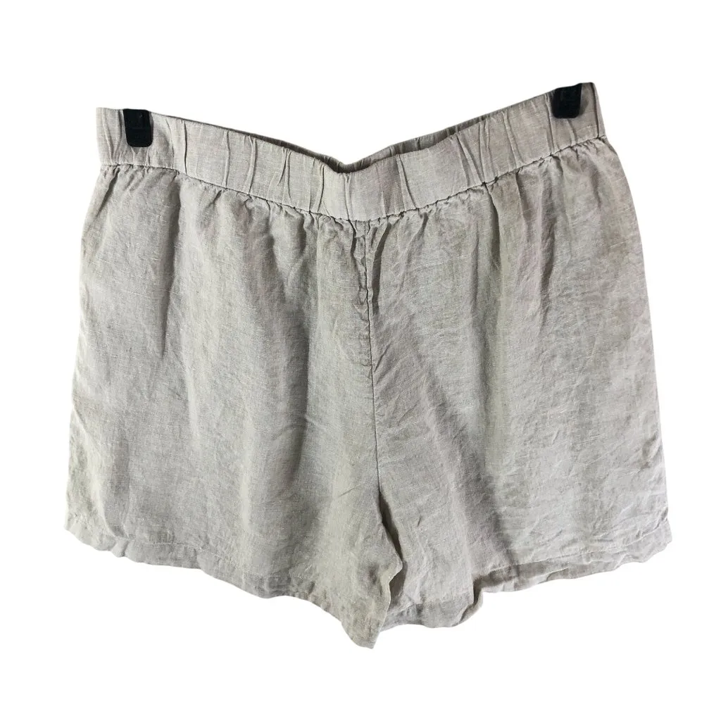 J Crew Womens Long Tropez Shorts In Linen Pull On Pockets Beige L - Image 2