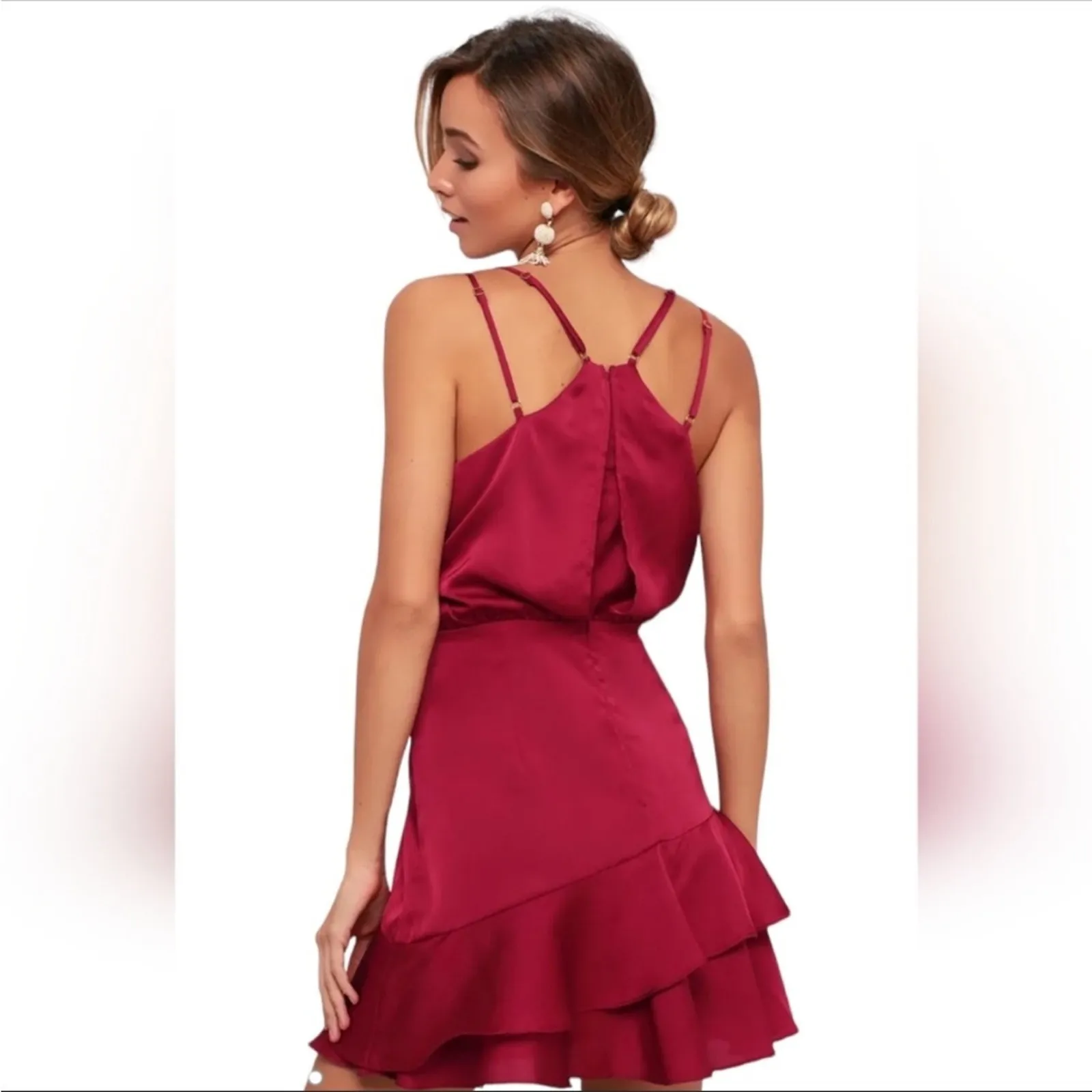 Lulu’s‎ On The Floor Fuchsia Satin Sleeveless Ruffle Mini Dress Size S - Image 2