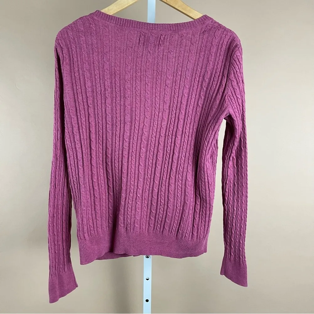 Sonoma Medium Vintage Grandma Cardigan Cotton Ribbed Cable Knit Pink Grannycore - Image 4