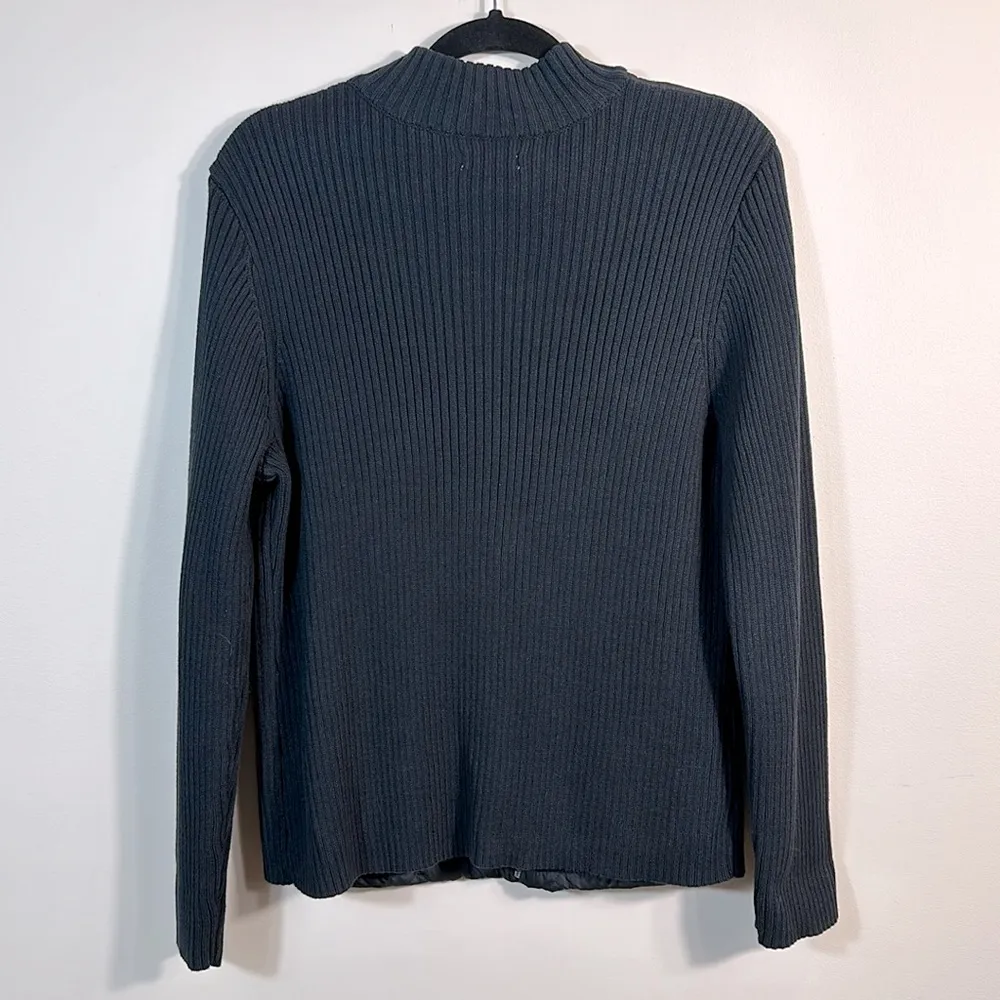 Croft & Borrow Black Quilted Sweater Knit Lightweight Full Zip Jacket Women XL - Image 2