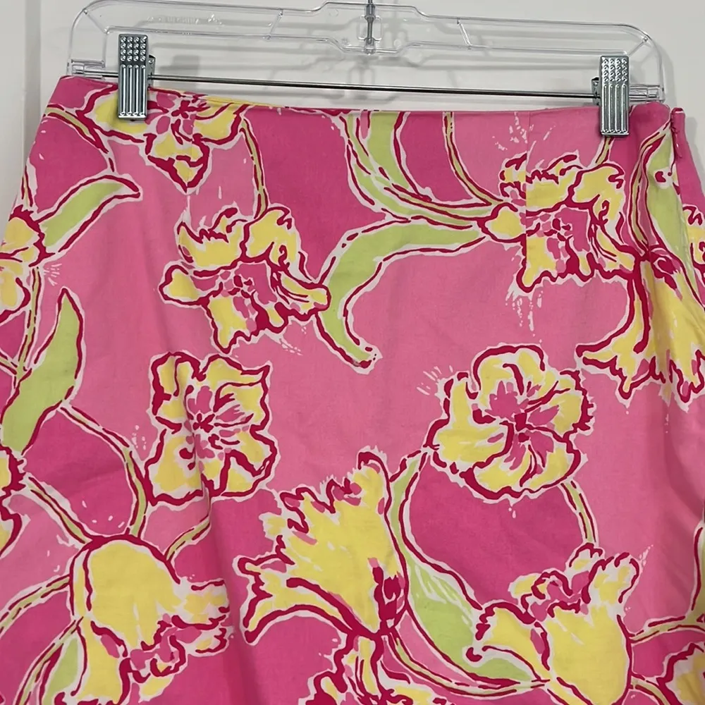 Lily Pulitzer Size 2 Pink and Yellow Floral Scalloped Hem Skirt - Image 3