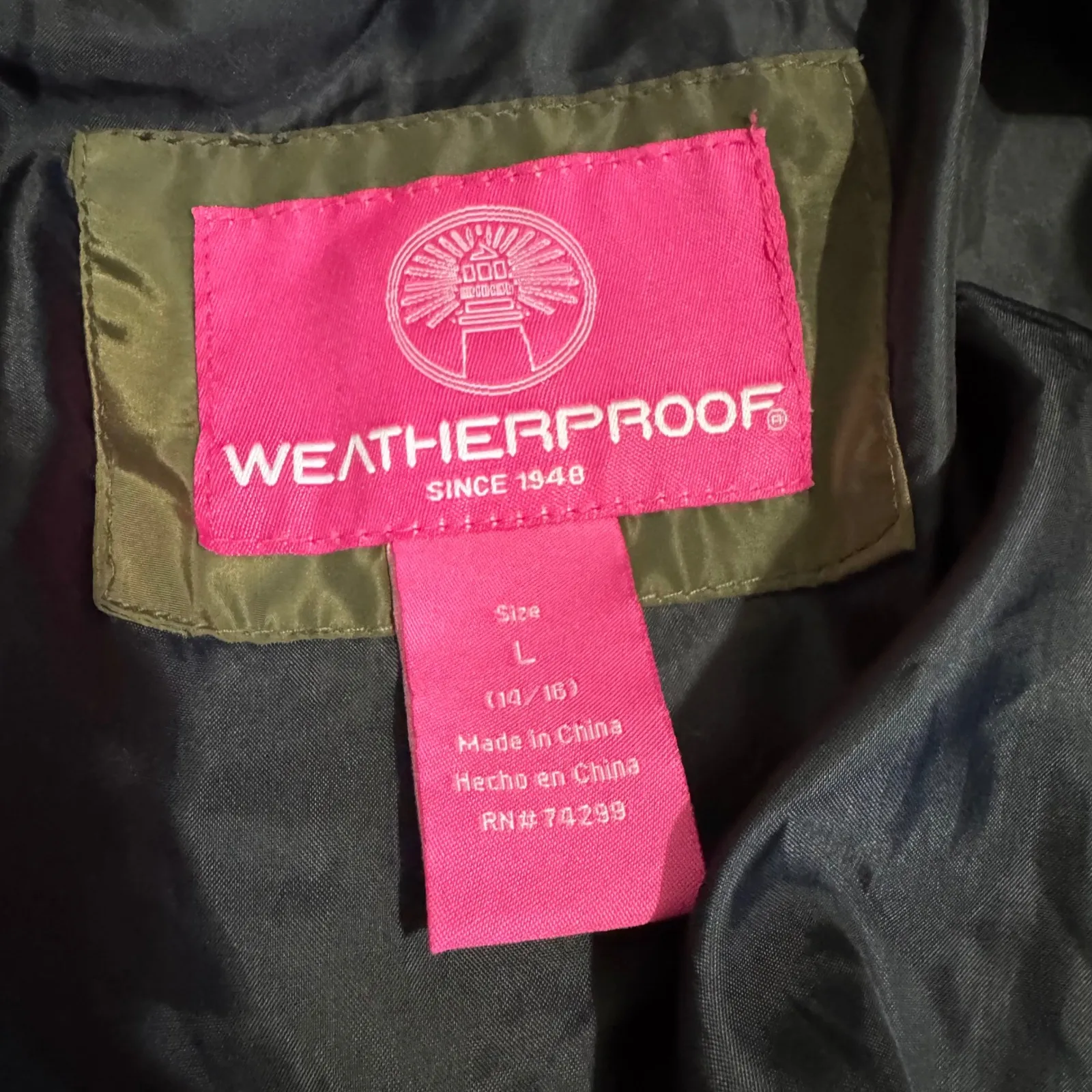 Weatherproof Olive Green Quilted Puffer Jacket Faux Fur Trim Hood Women's Sz L - Image 12