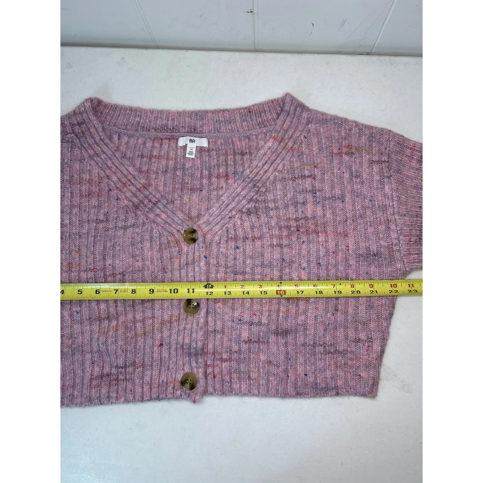 BP Space Dye V-Neck Crop Rib Cardigan - Pink Multi Spacedye in Size M. NWOT - Image 7