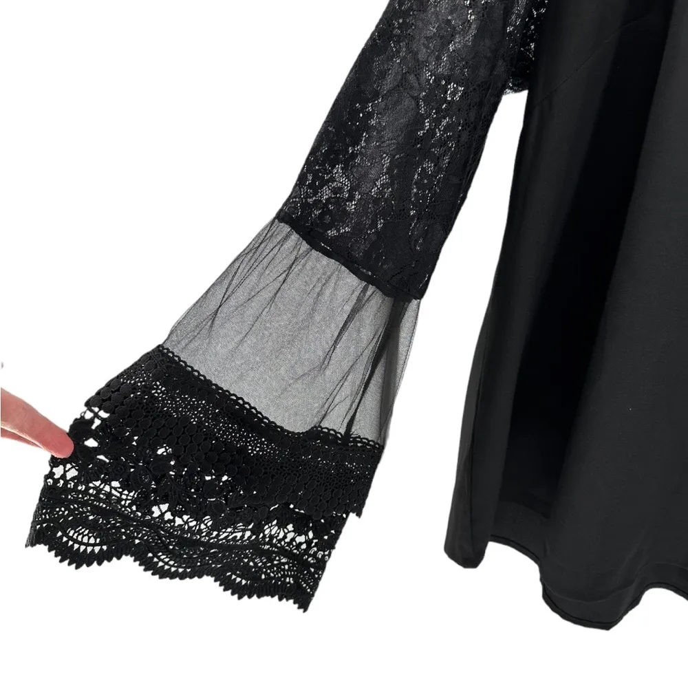 Sonja by Sonja Morgan Fiona Flare Statement Sleeve Lace Trim Top size XL Black - Image 6