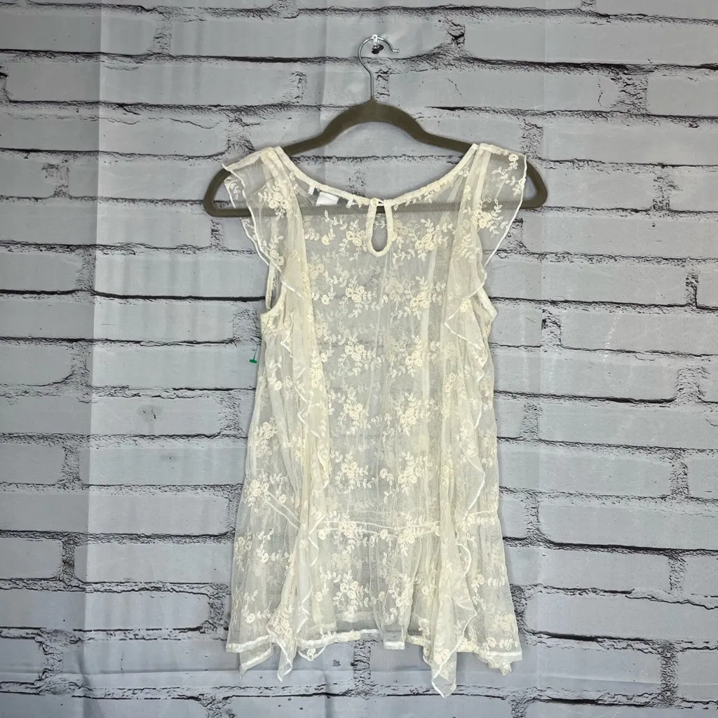 Pinky Sheer White Floral Lace Top SZ S Wedding See Through Minimalist Elegant - Image 8