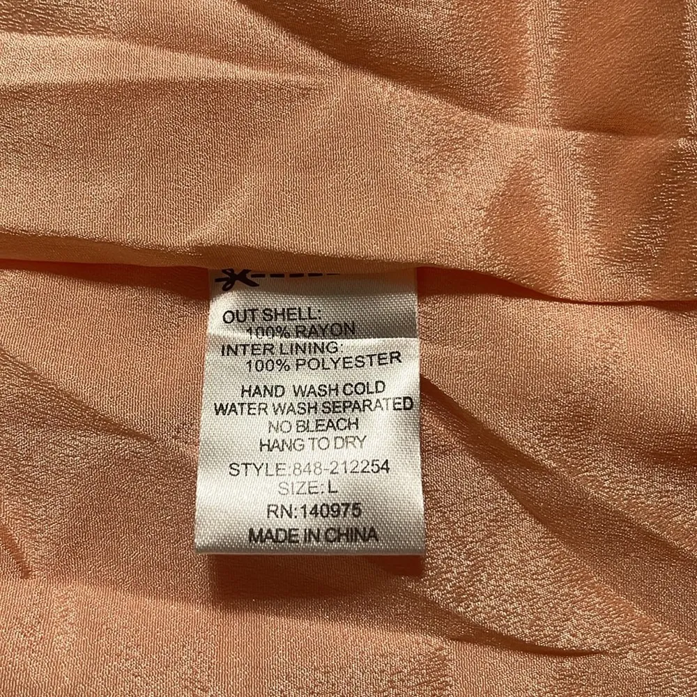 Dress Sz L Peach Slit Sleeves Embroidered Collar Wrap Frt Flowy Coverup - Image 6